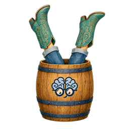 Legs in boots kicking out of a Buckets and Barrels barrel