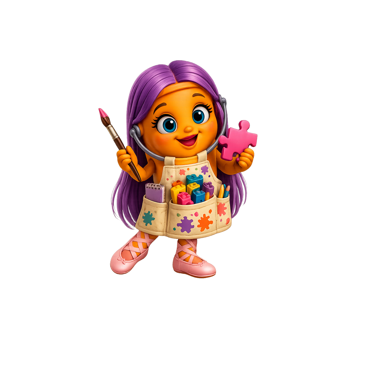 Penny Picture Bucket (Gv), holding a paintbrush and puzzle piece