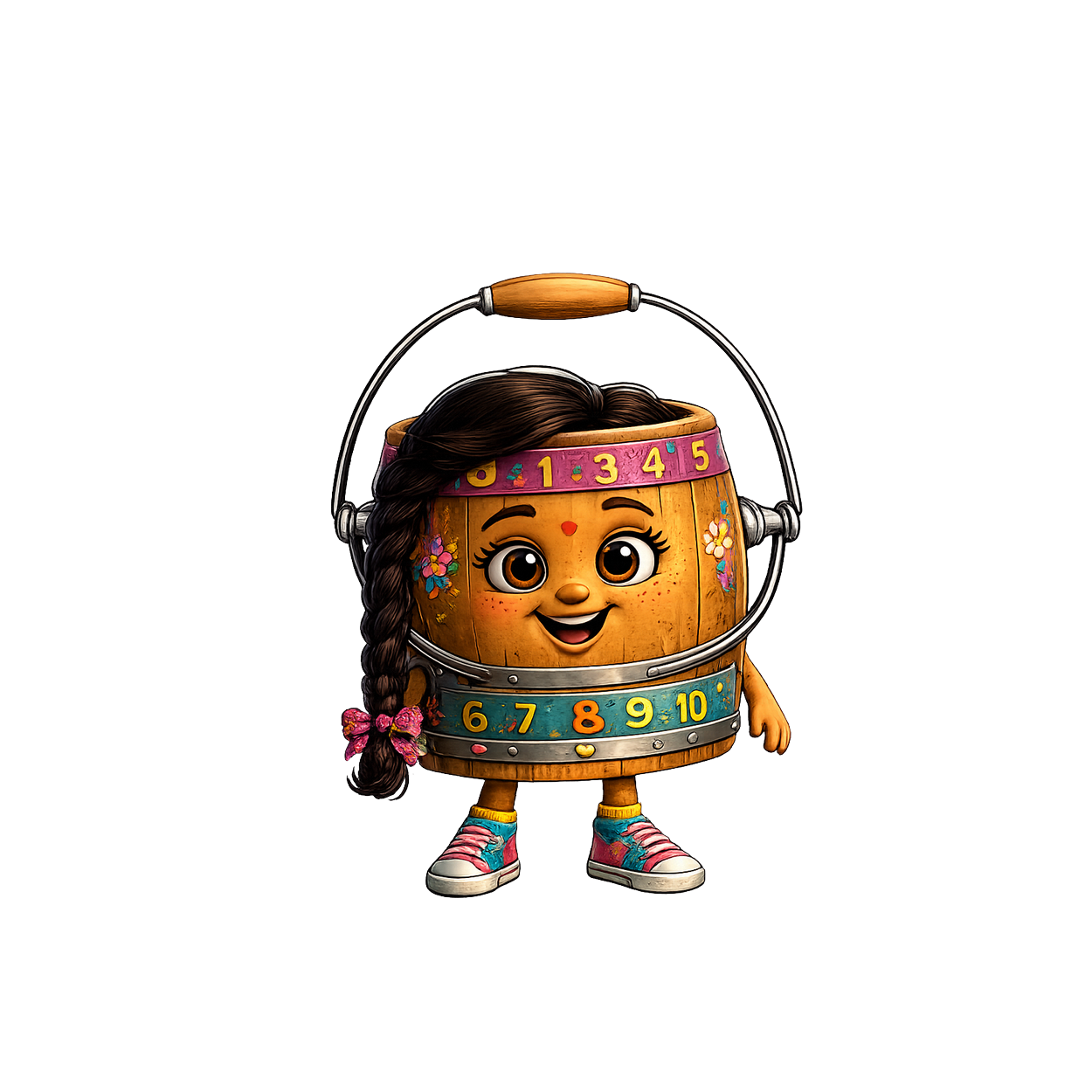Asha the Number Bucket (Gq), wearing colorful number bands